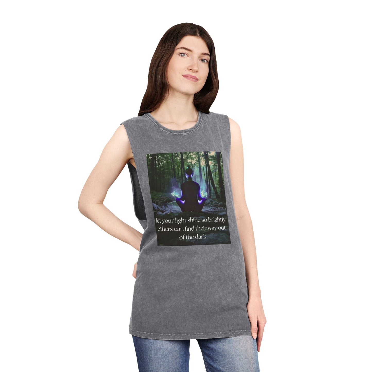 Inspirational Unisex Stonewash Tank Top - 'Let Your Light Shine' Motivational Design