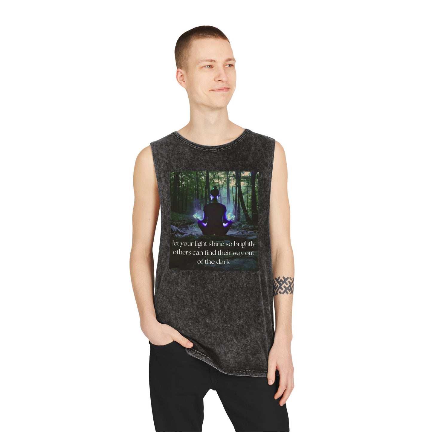 Inspirational Unisex Stonewash Tank Top - 'Let Your Light Shine' Motivational Design