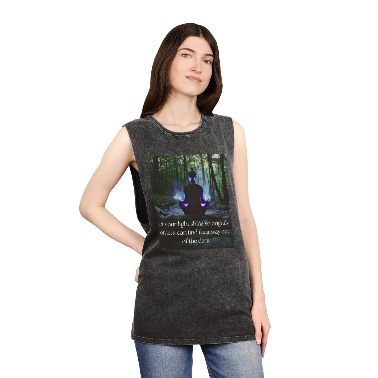 Inspirational Unisex Stonewash Tank Top - 'Let Your Light Shine' Motivational Design