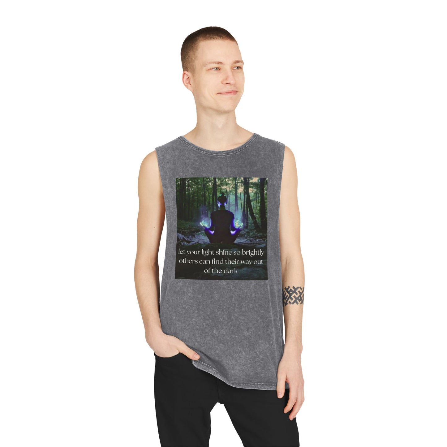 Inspirational Unisex Stonewash Tank Top - 'Let Your Light Shine' Motivational Design